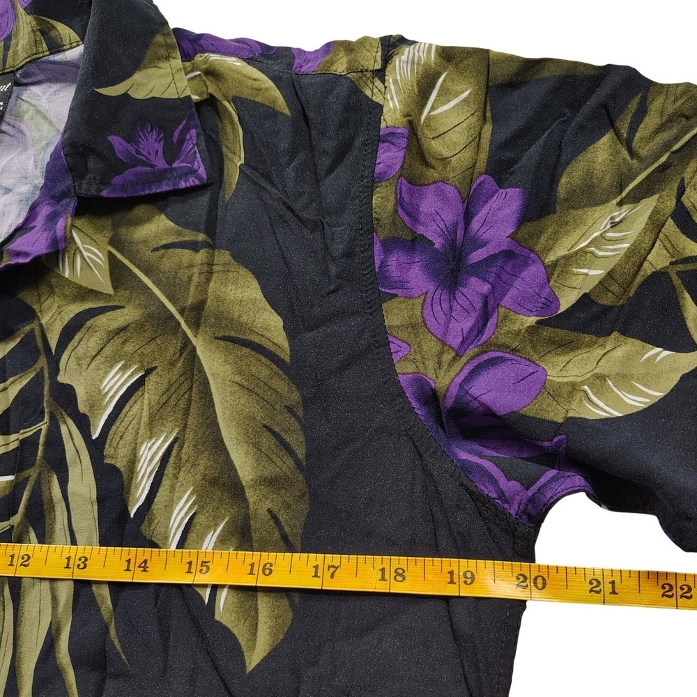 Favant Hawaii Women XL Purple Floral Palm Leaf Rayon Short Sleeve Aloha Shirt - Picture 6 of 7